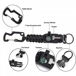 Браслет Paracord 7 Core для виживання на природі, аварійний спортивний комплект із застібкою, відкривачкою для пляшок, кресалом, компасом, скребком, чорний synthetic.ua - Фото 1