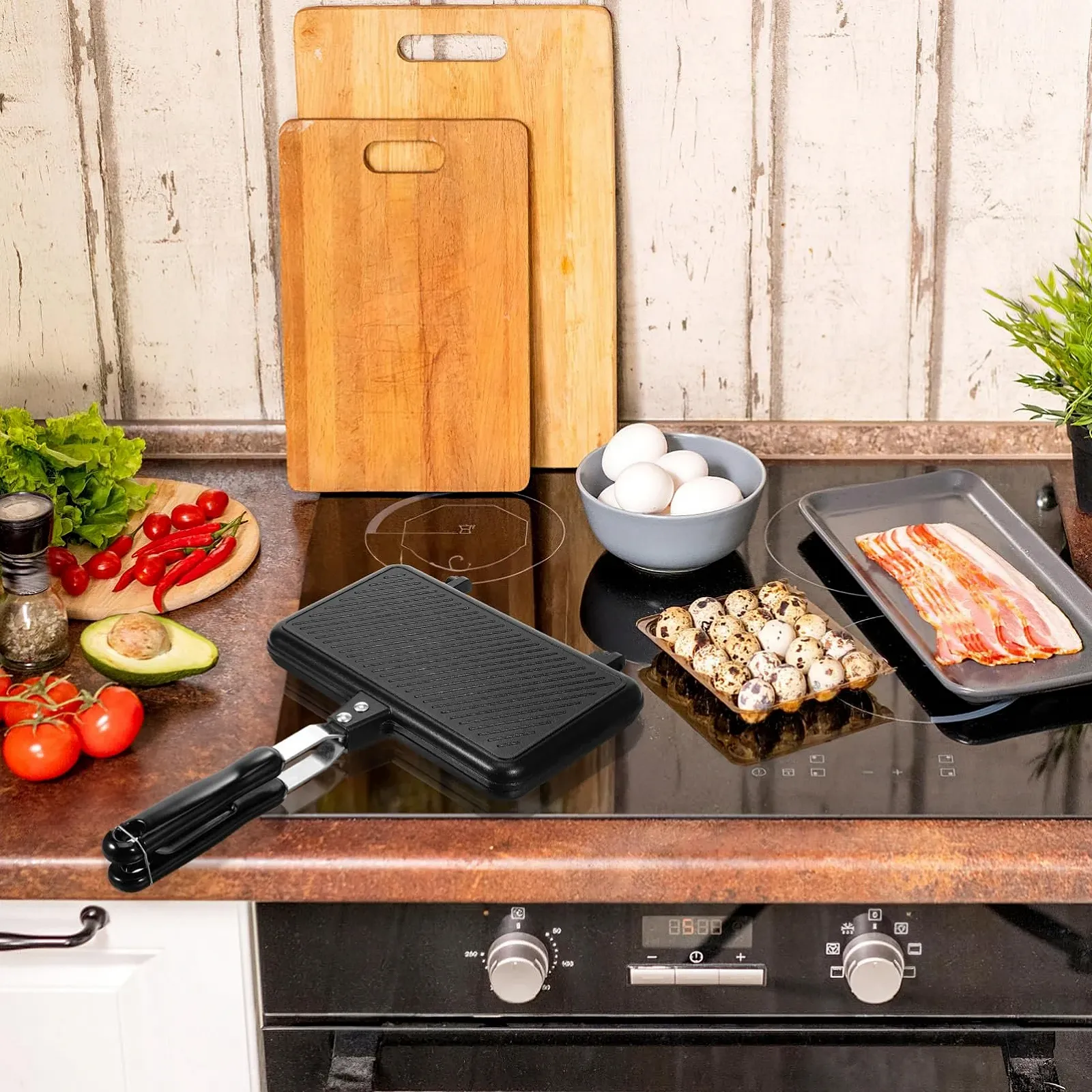 Двухсторонняя Сэндвичница MAGICLULU, алюминиевая с антипригарным покрытием и ручкой, для дома и кухни., фото №6