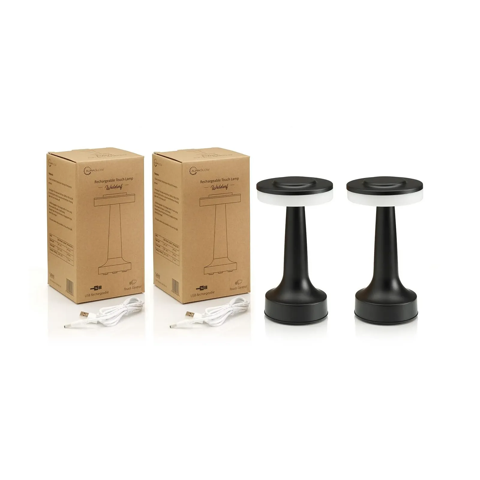 Настільна лампа Auraglow 2 шт. акумуляторна бездротова сенсорна LED чорна, фото №4