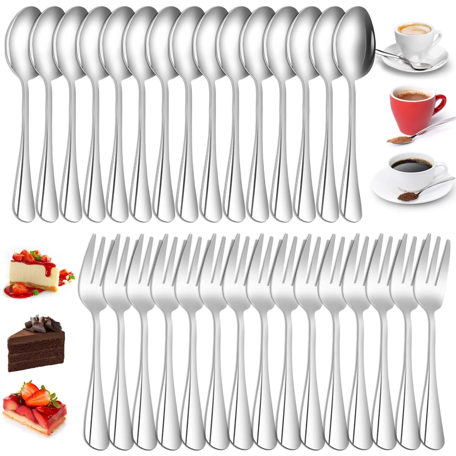 Набір виделок для торта та кавових ложок, 30 шт., фото №1