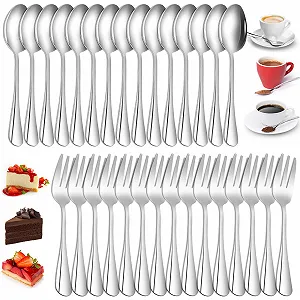 Набор вилок для торта и кофейных ложек, 30 штук, чайные ложки и вилки для торта из нержавеющей стали, чайные ложки, набор вилок для торта, ложки и вилки из нержавеющей стали для вечеринки, свадьбы, ресторана, вечеринки, 15 вилок - Фото 1