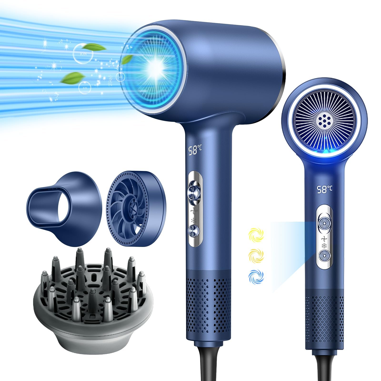 Фен loevely Ion 2400 Вт, для быстрой сушки, с диффузором, концентратором, насадкой для ухода за волосами, постоянной температурой, профессиональный, розовый, фото №1