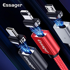 Магнитный кабель серый ESSAGER micro USB Type-C Lightning 2метр synthetic.ua - Фото 1