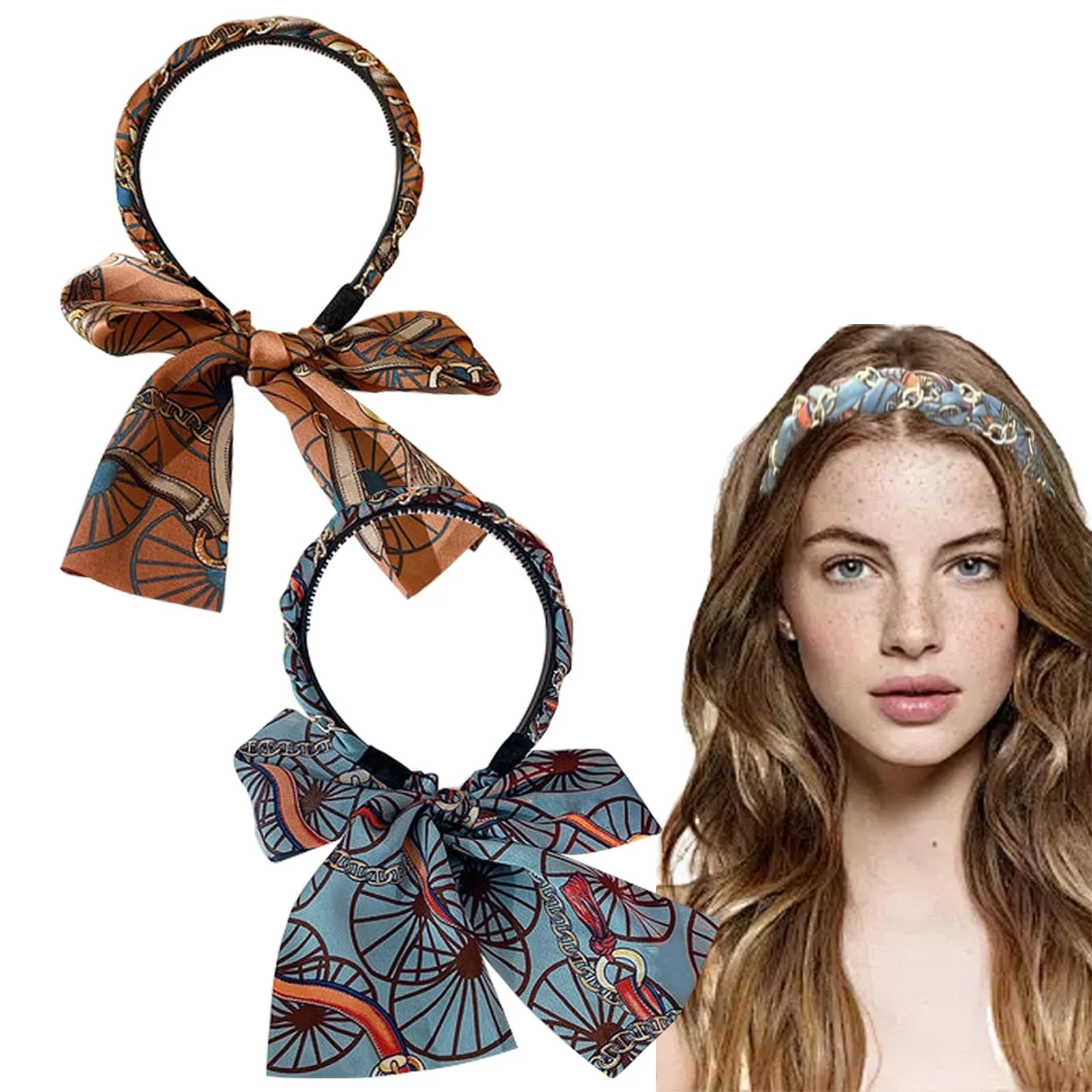 Набір з 2 жіночих пов'язок для волосся з довгими стрічками, фото №1