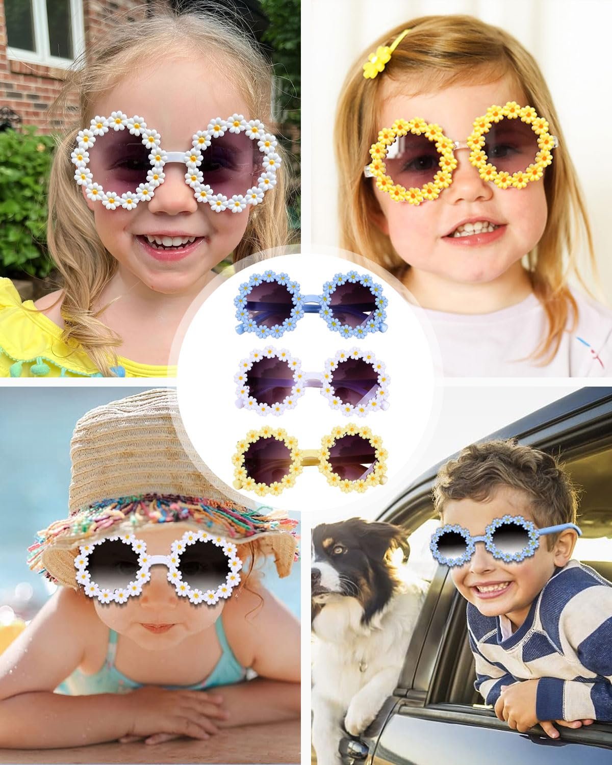 Сонцезахисні окуляри Квіткові круглі Класичні маргаритки Дзеркальні UV400 для дітей, 3 шт, фото №6