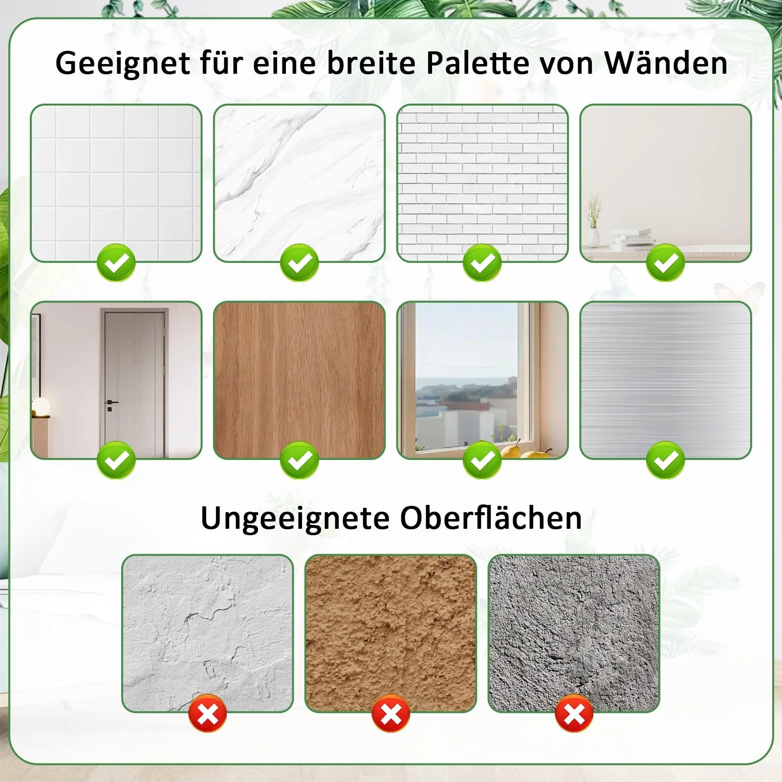 Наклейка на стіну Tropical Leaves Plant Hanging Vines Green Palm Leaves Birds Зелений, фото №6