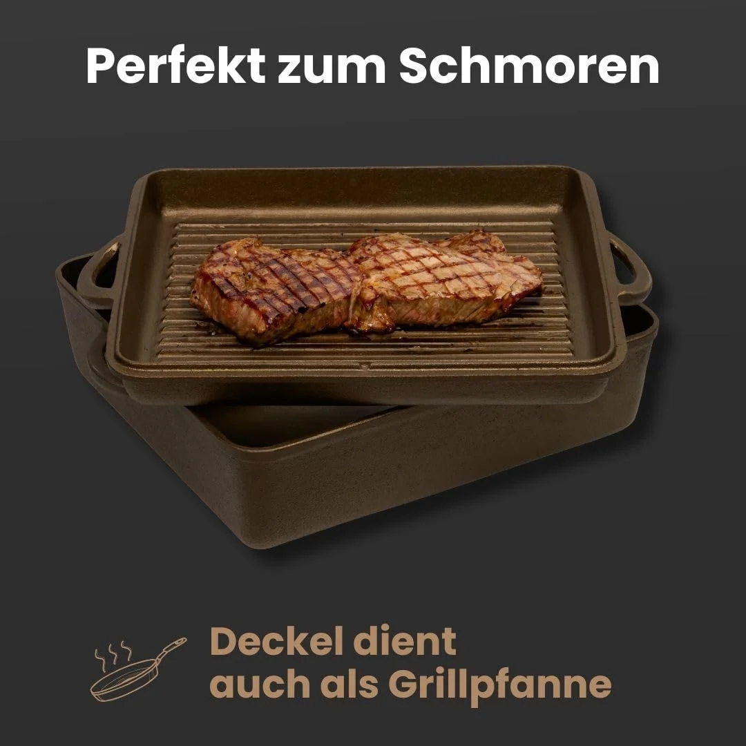 Жаровня Pott & Flamme чугунная ручной полировки 10.8 л с крышкой-гриль для индукции, фото №2