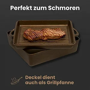 Жаровня Pott & Flamme чавунна ручного полірування 10.8 л з кришкою-гриль для індукції synthetic.ua - Фото 1