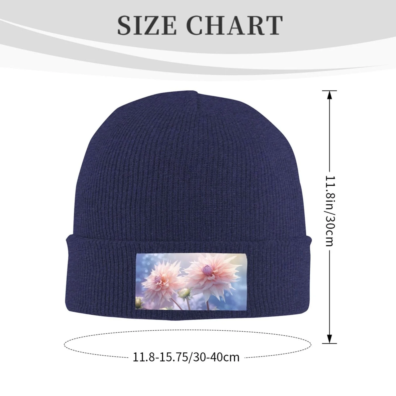 Шапка Тепла, затишна шапка з 3 кольоровими квітками та 1 принтом, фото №3