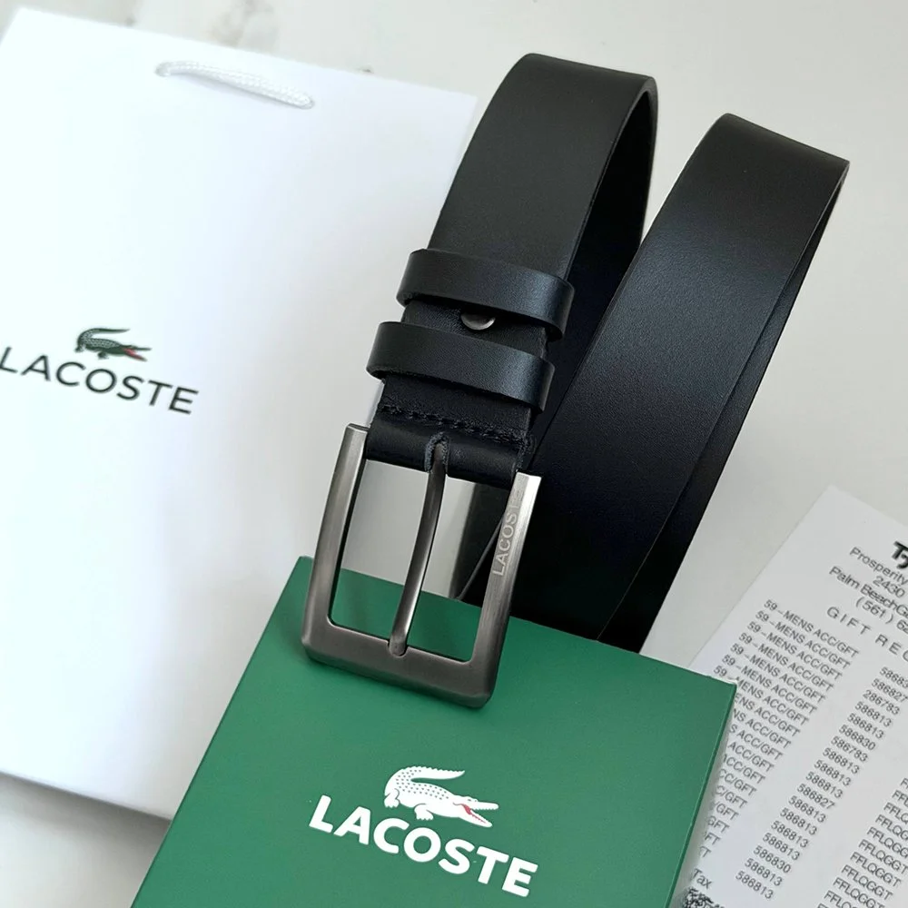 Ремінь чоловічий шкіряний чорний Lacoste, фото №4