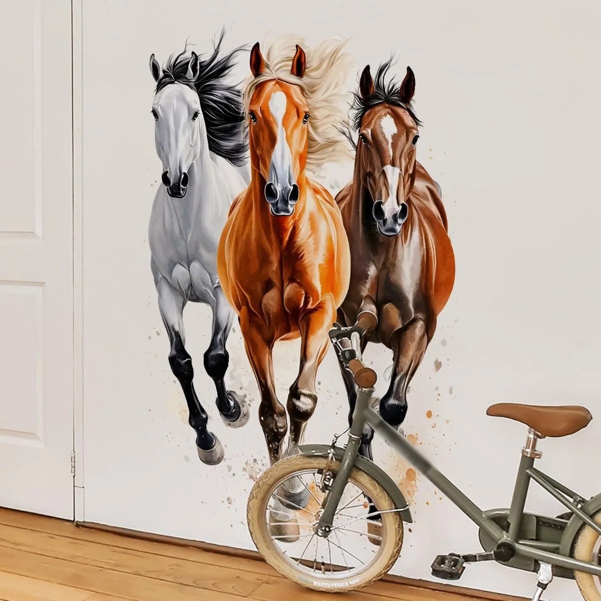 Наклейка на стіну Running Horses Waterproof 90 x 30 см, Білий, коричневий, помаранчевий, фото №5