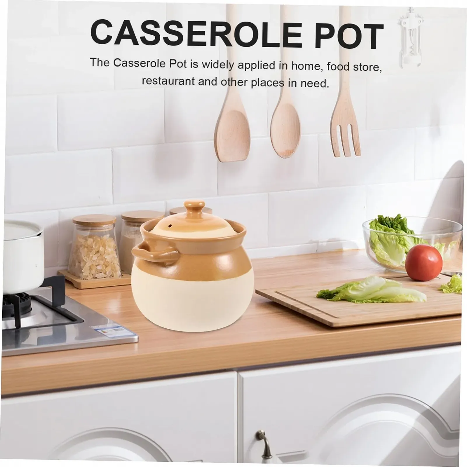 Керамическая кастрюля GLEAVI для пасты, супа и курицы с гладкой поверхностью и двойными ручками, фото №4