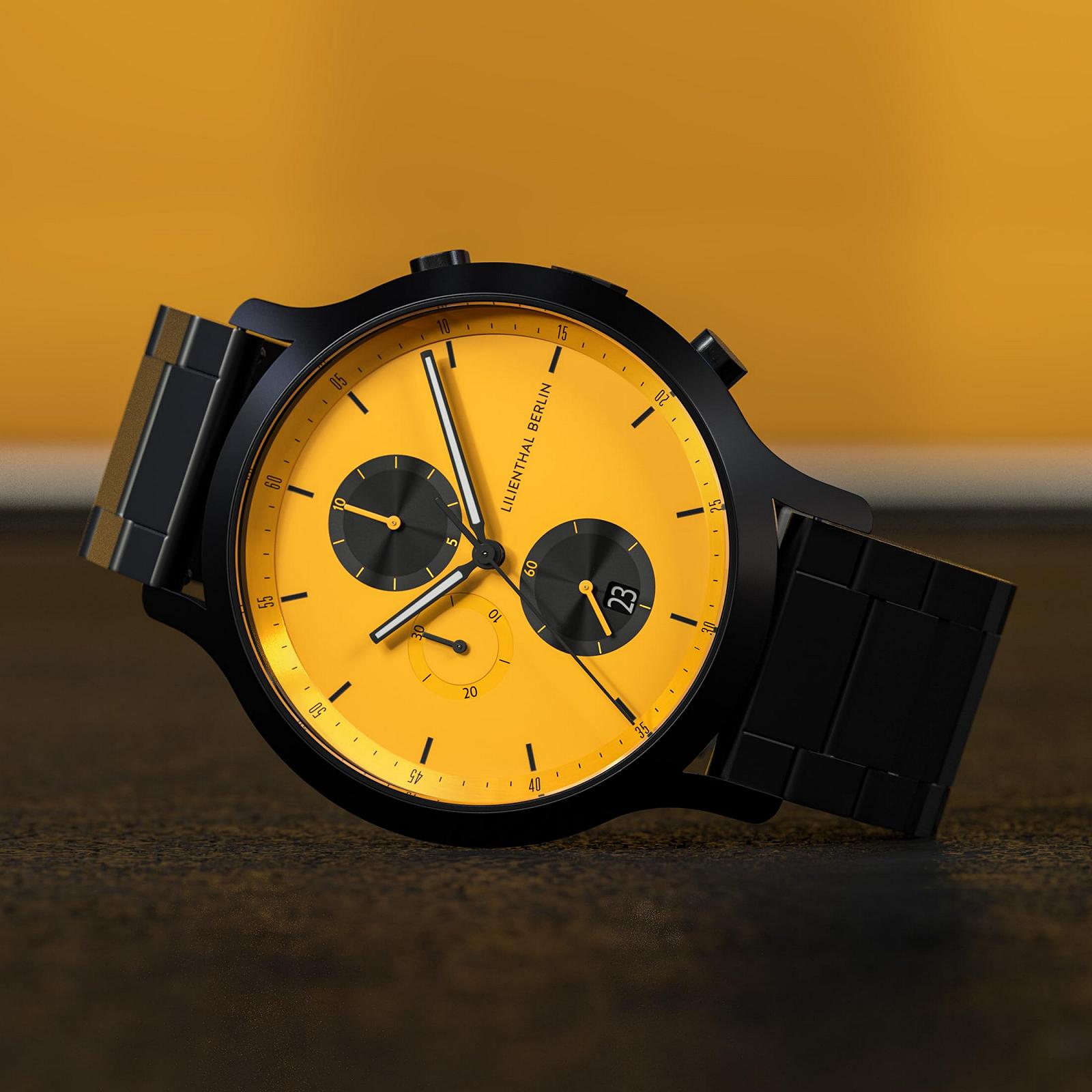 Годинник Lilienthal Berlin Chronograph Line 2 з хірургічної сталі 42,5 мм Чорний/Жовтий, фото №2