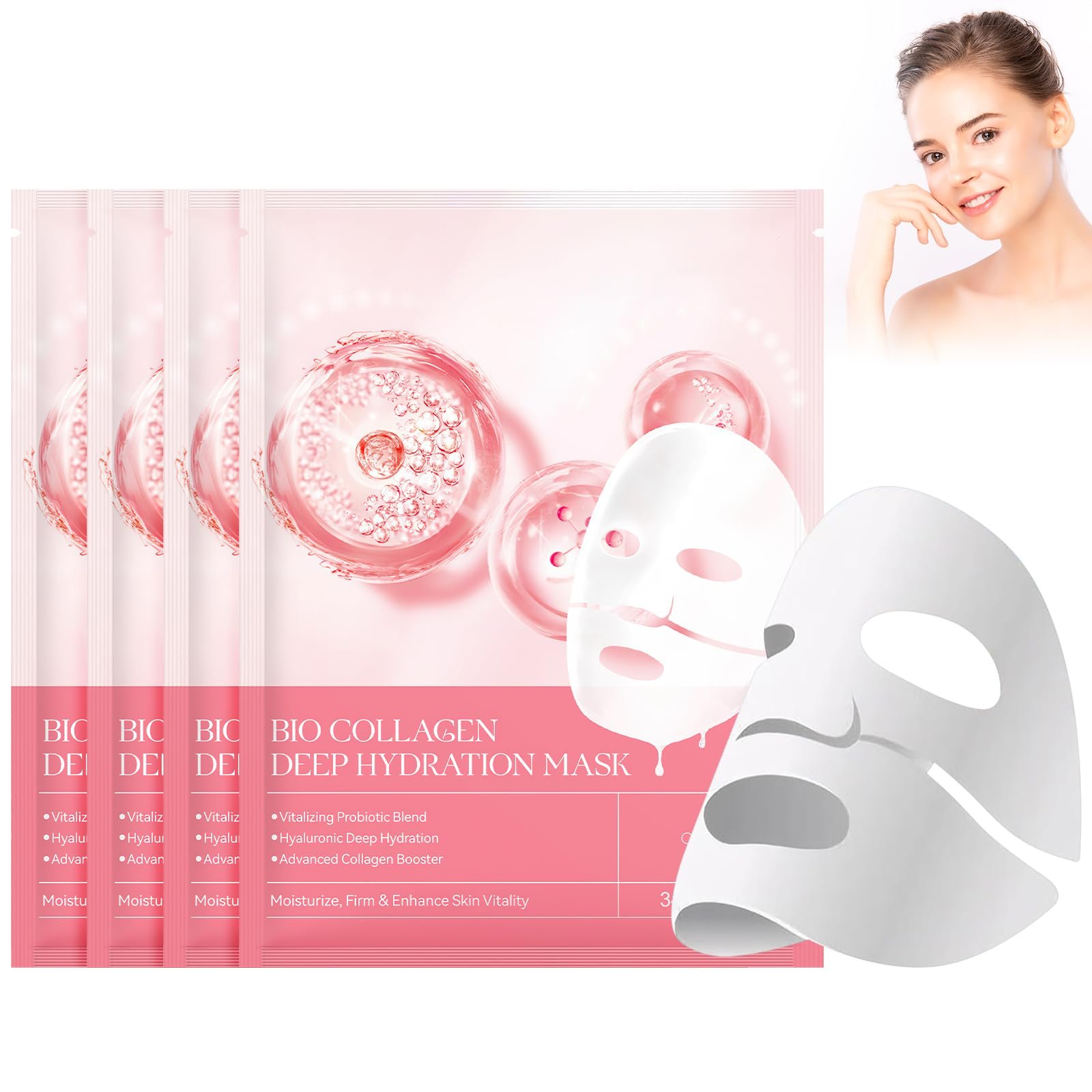 Маска LOPHE Коллаген, Набор из 4 штук, Увлажняющая ночная маска, Успокаивающая, Увлажняющая, Коллагеновая маска для всех типов кожи, Розовая, фото №8