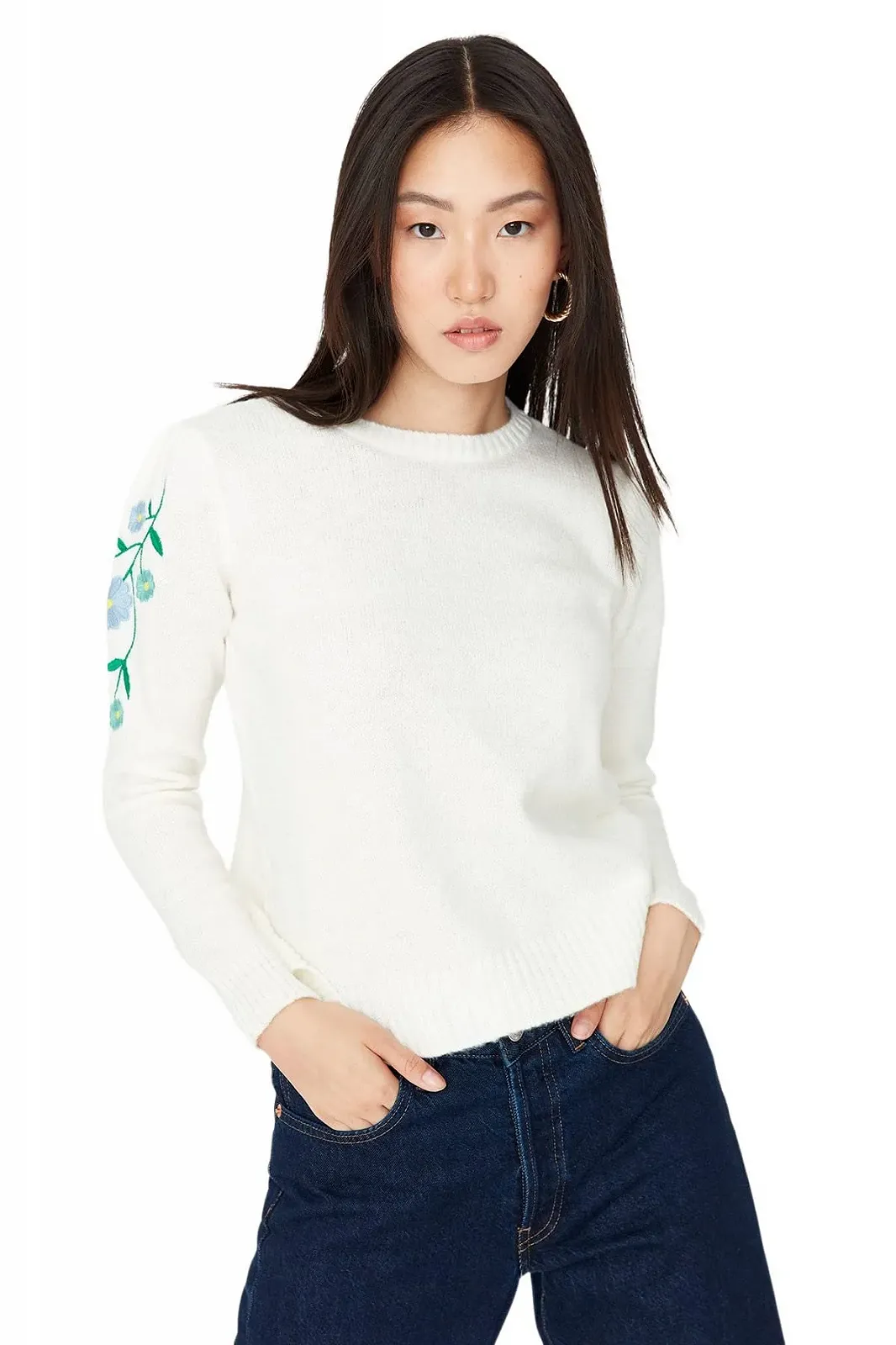 Пуловер TRENDYOL однотонний з круглим вирізом, фото №3