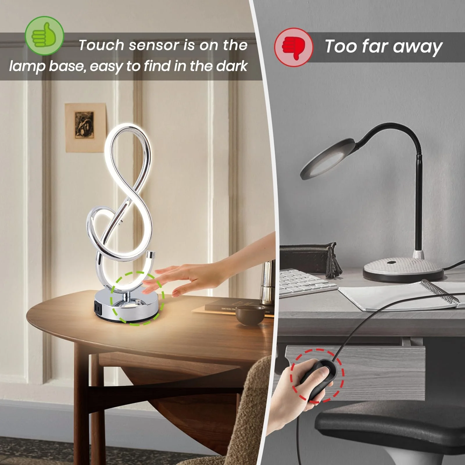 Настільна лампа LED спіральна сенсорна з регулюванням яскравості USB Type-C срібляста, фото №7