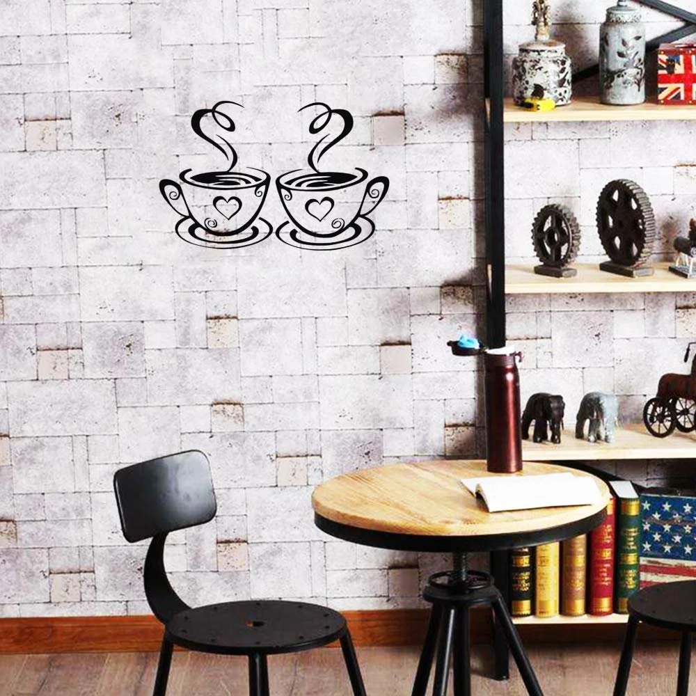 Наклейка на стіну Подвійні чашки кави та чаю Декор для кухні кафе та ресторану, фото №5 Наклейка на стіну Подвійні чашки кави та чаю Декор для кухні кафе та ресторану, фото №5