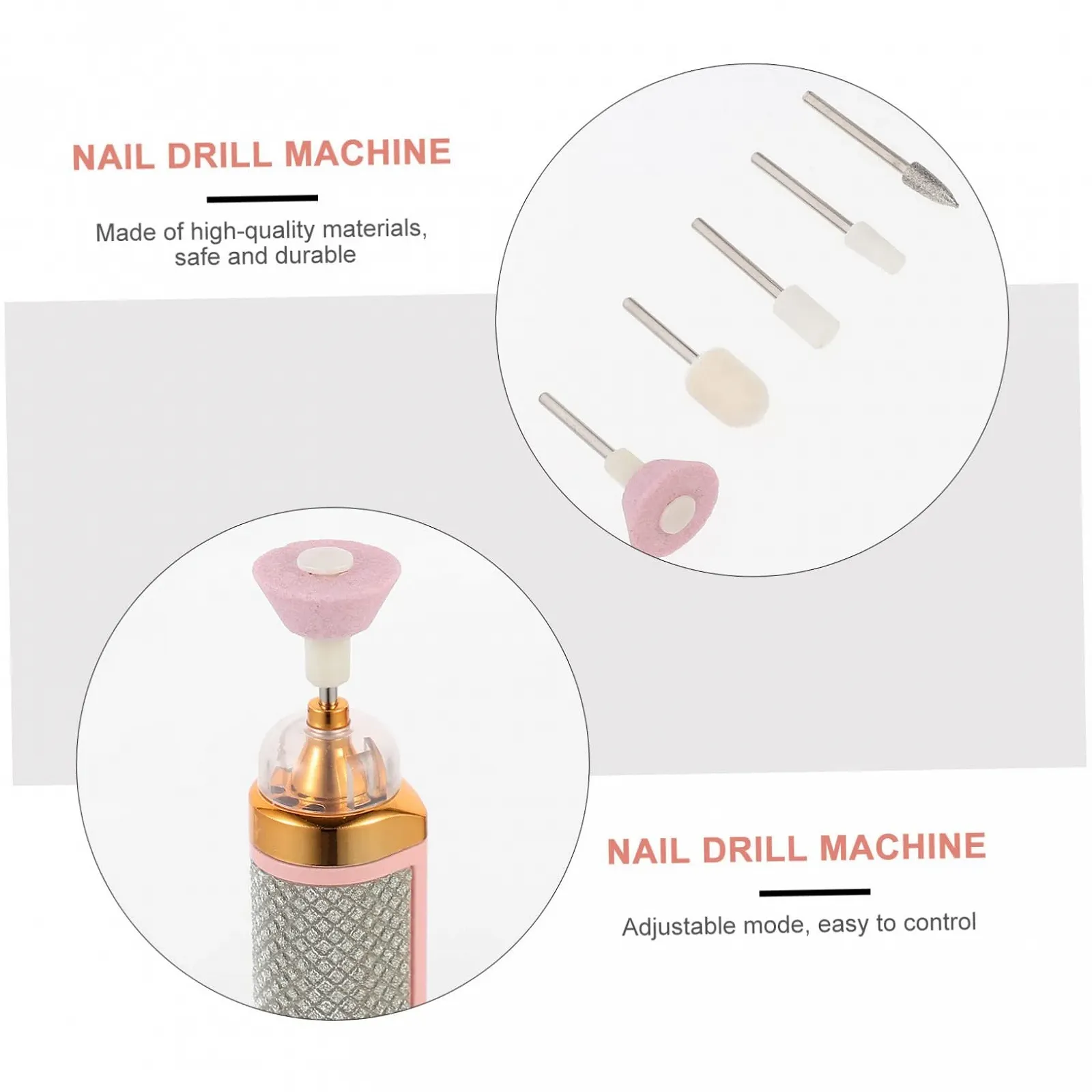 Электрический набор инструментов для ногтей Healvian 2 шт., ABS, розовый, USB, фото №6