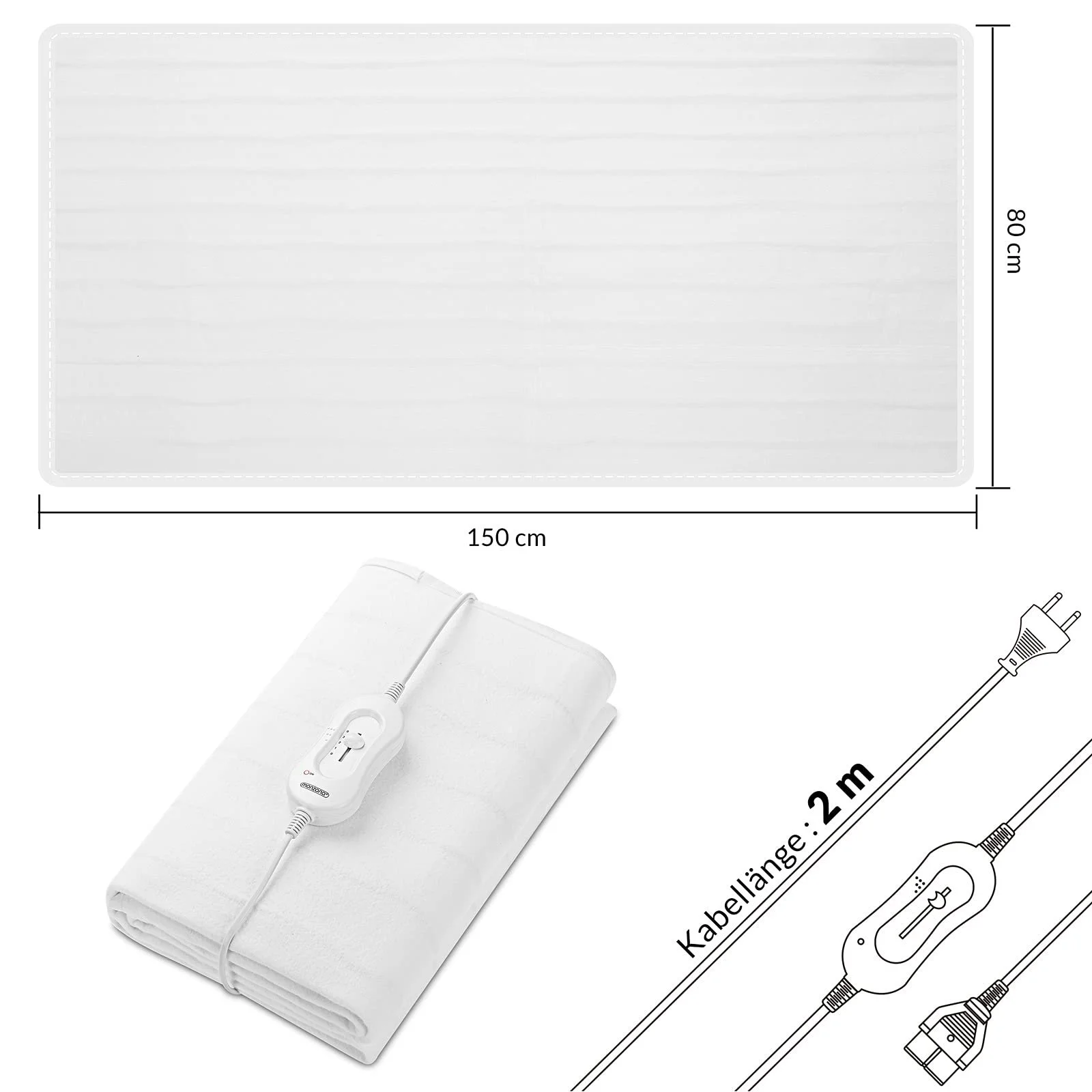 Автомобильный Плед с подогревом Deuba, электрический, для путешествий, теплый, 150 x 80 см, белый, фото №7