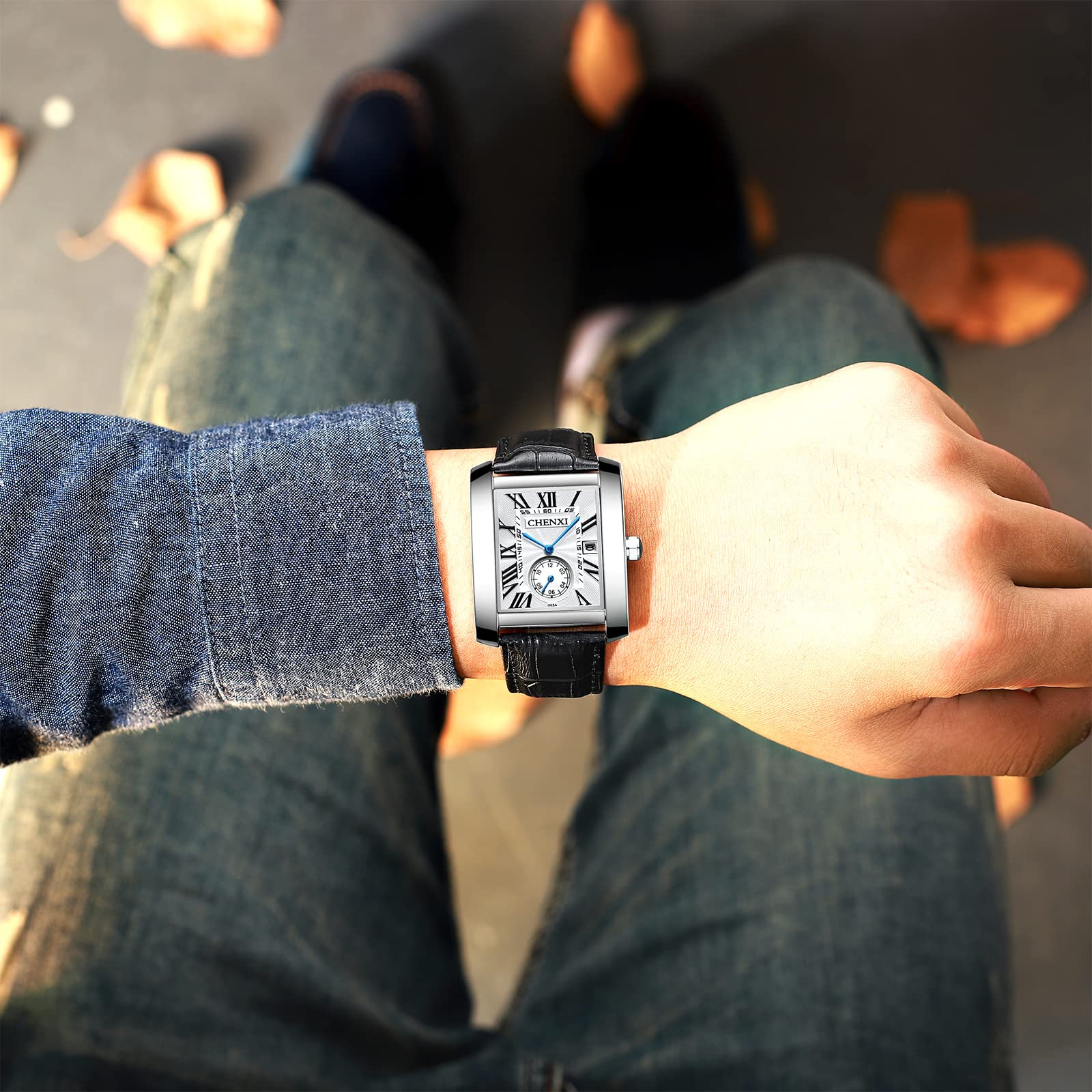 Чоловічий годинник JewelryWe Retro Аналоговий Кварцовий Римські цифри Шкіряний ремінець Чорний, Синій, Коричневий, фото №7