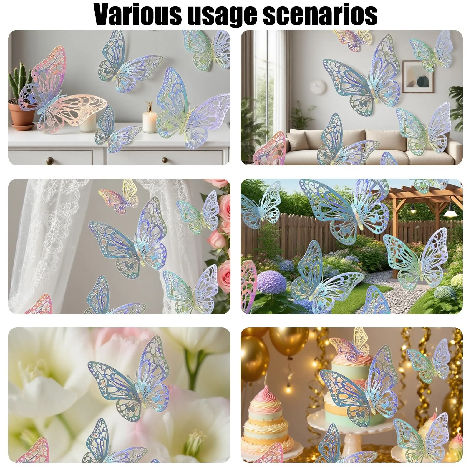 Наклейки на стіну 72 шт. 3D Метелики 3 розміри Багатоколірні, фото №4 Наклейки на стіну 72 шт. 3D Метелики 3 розміри Багатоколірні, фото №4