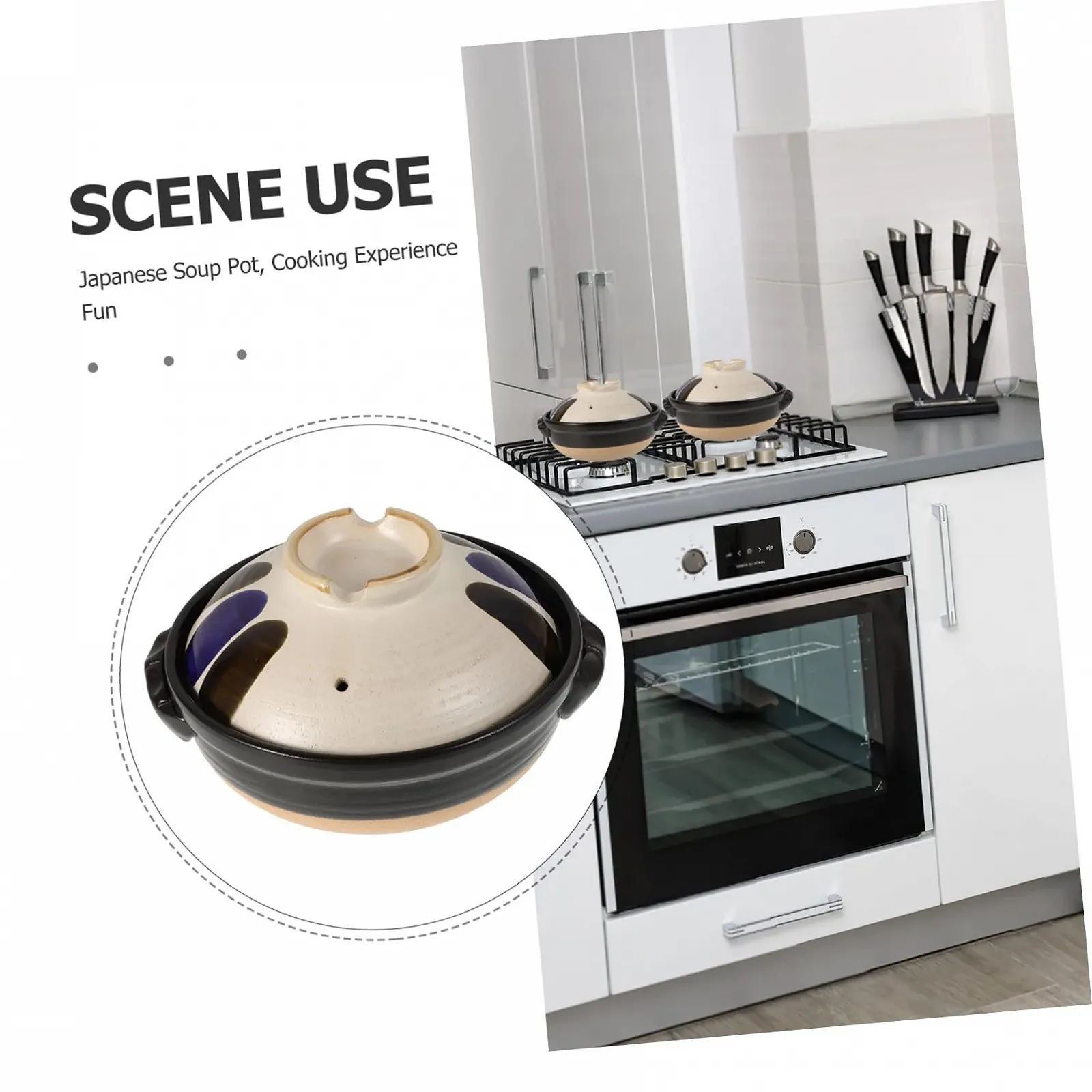 Каструля Sosoport керамічна з кришкою термостійка в японському стилі з подвійними ручками, фото №7