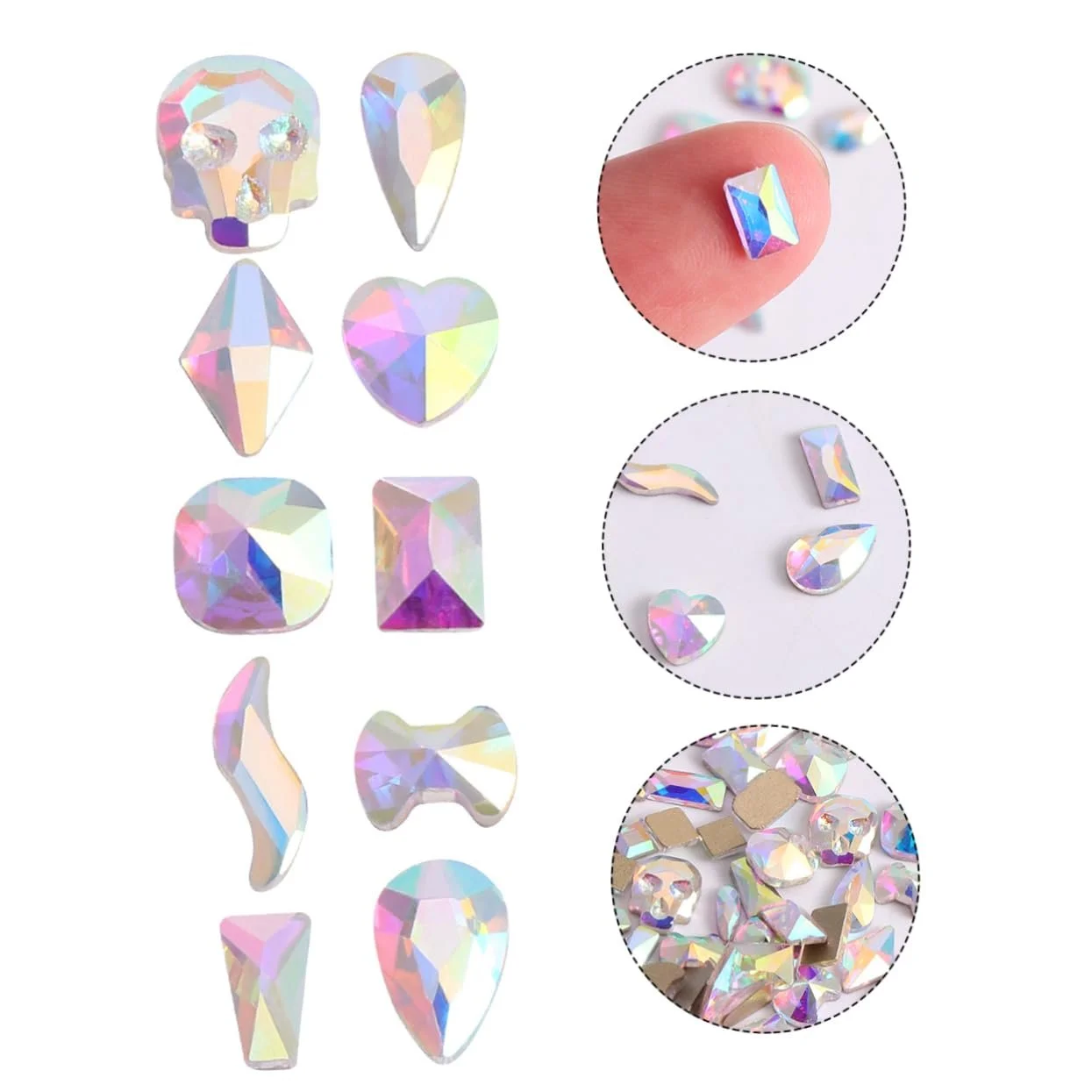 Стрази Плоскі Зміна Кольору 100 шт. змішані форми, аксесуари блискучі скляні шарми для манікюру та творчих прикрас, фото №9