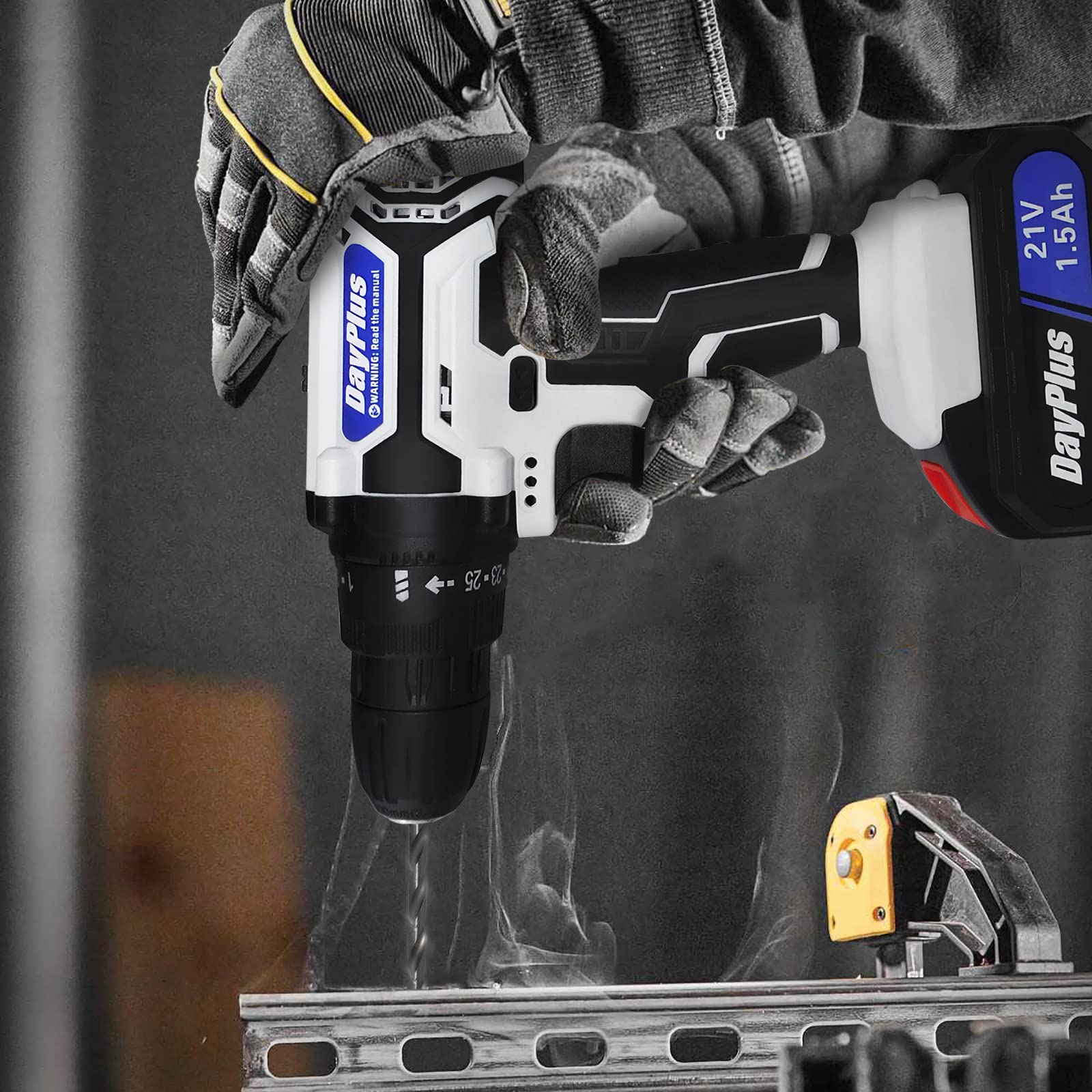 Шуруповерт Cordless Drill 21V с 29 аксессуарами и кейсом для переноски крутящий момент 25 + 1, 2 скорости белый 2 батареи, фото №2