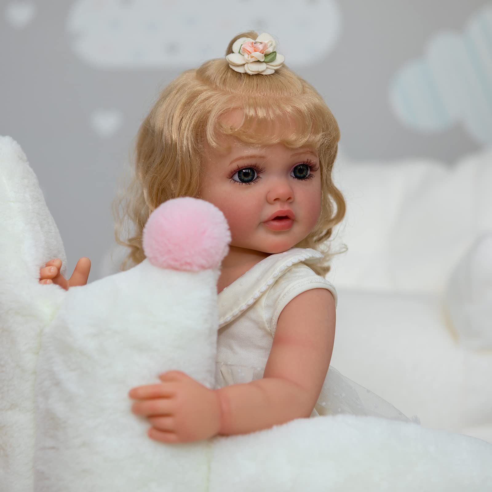Кукла Zero pam Reborn Baby Full Silicone Lifelike 22 дюйма с белыми волосами, фото №5