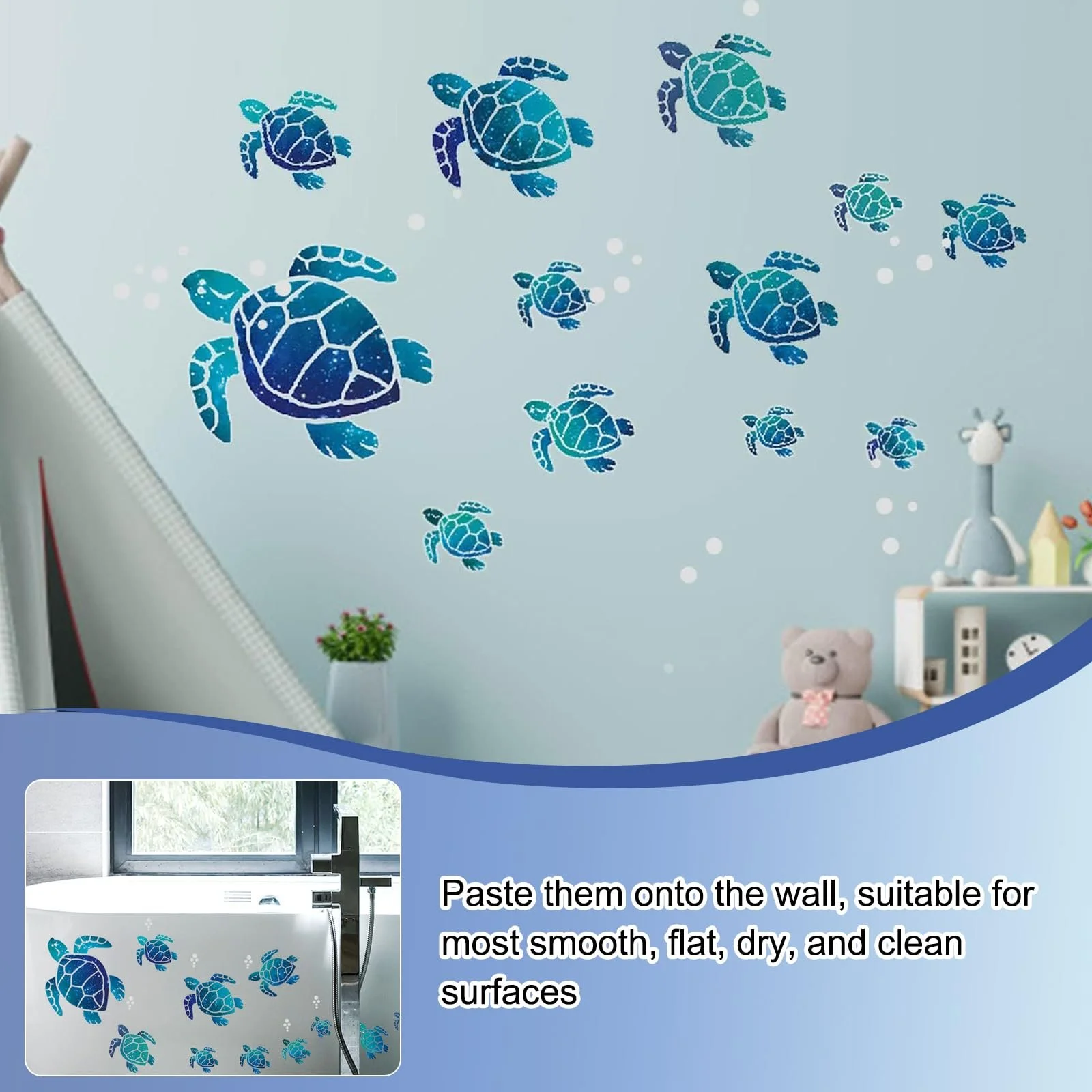 Наклейки на стіну Декоративні сині морські черепахи 12 штук прозорий вініл для дому та ванної, фото №7