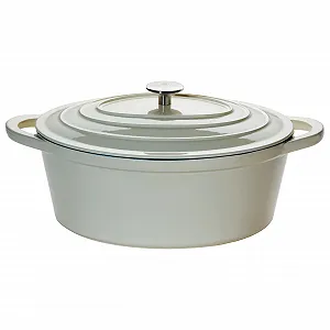 Гусятница CHEF CUISINE 6.7 L чугунная с крышкой овальная кремовая - Фото 1