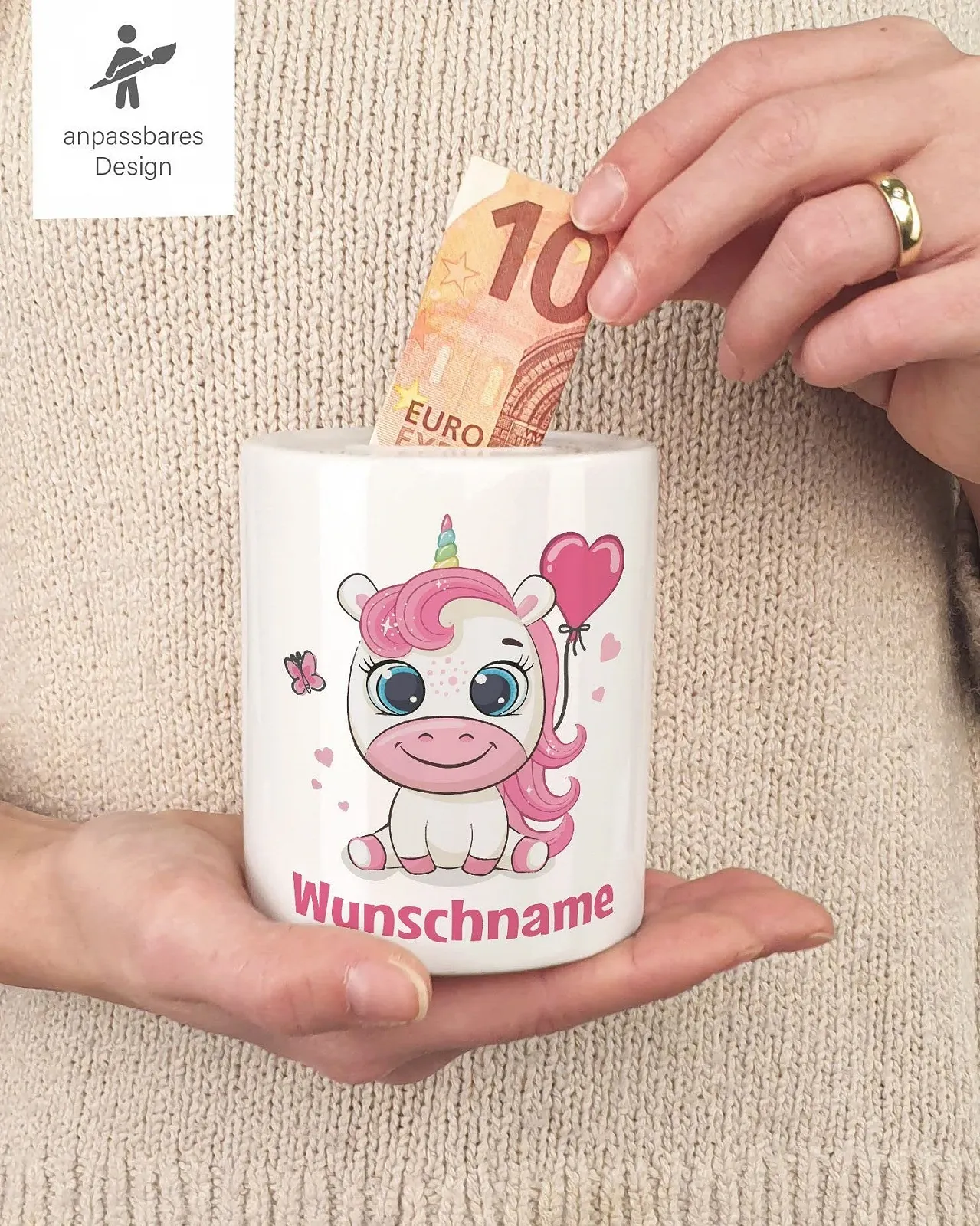 Скарбничка Unicorn персоніфікована з ім'ям біла керамічна для дівчаток, фото №3