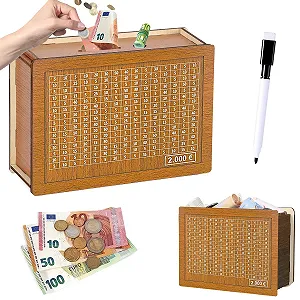 Скарбничка дерев'яна Wooden Money Box з числами та маркером Retro стиль - Фото 1