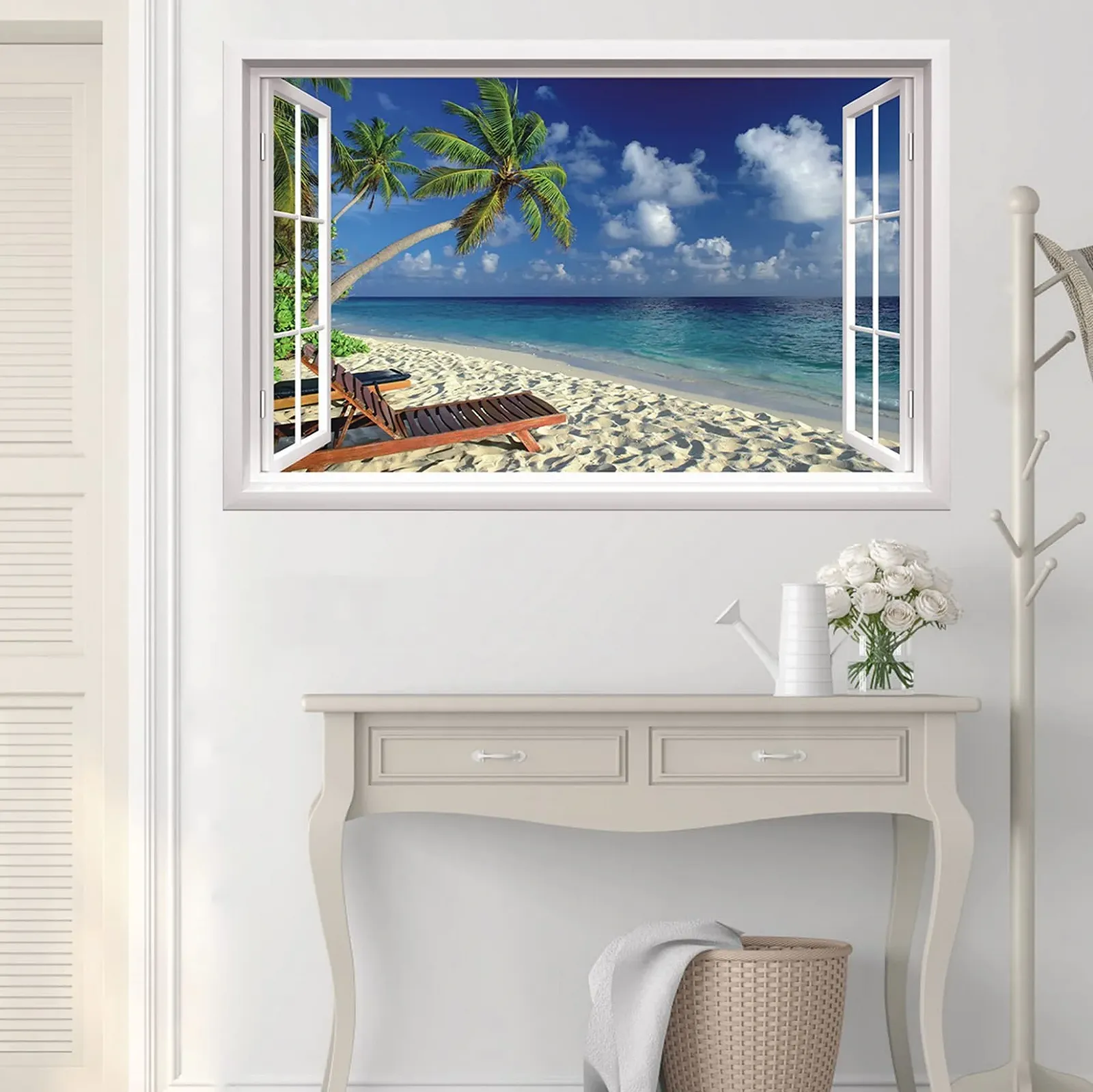 Наклейка на стіну TOARTI 3D Пальми Морський пляж 85 x 55 см Самоклеюча Вінілова, фото №4