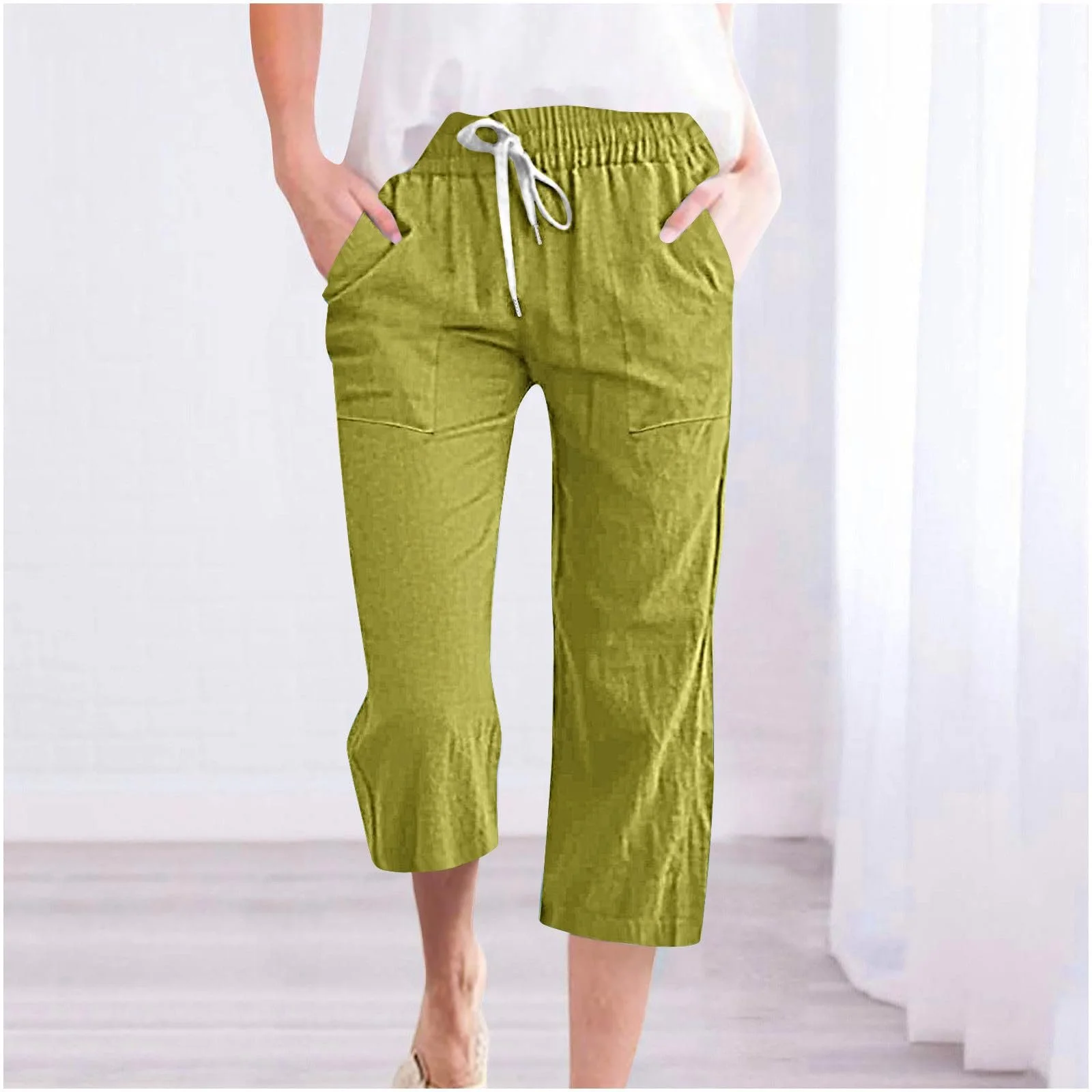 Жіночі лляні штани 7/8 Casual Вільні з високою талією, фото №2