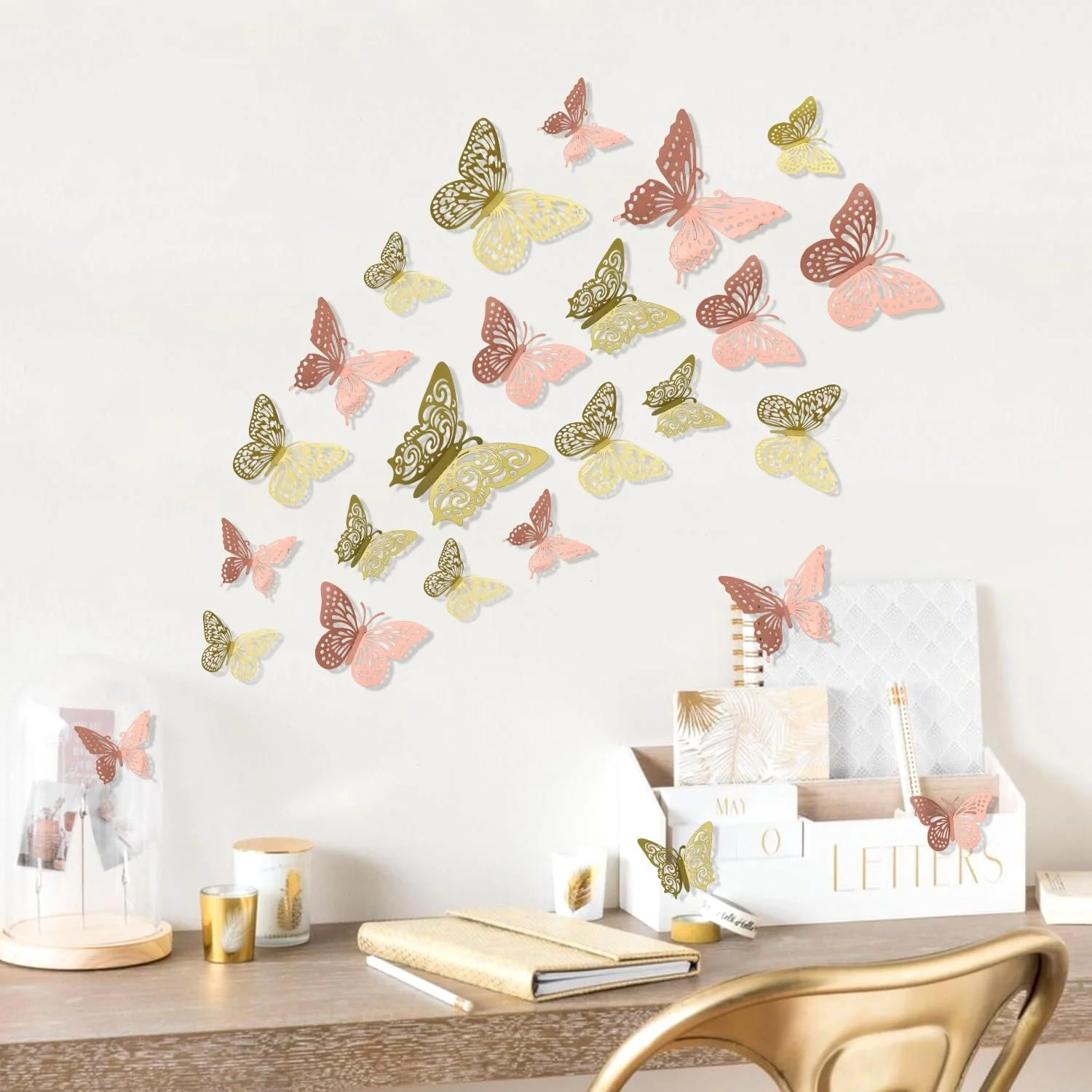 Декоративні наклейки Метелики 3D PET 24 шт. Золото та рожеве золото, фото №5 Декоративні наклейки Метелики 3D PET 24 шт. Золото та рожеве золото, фото №5