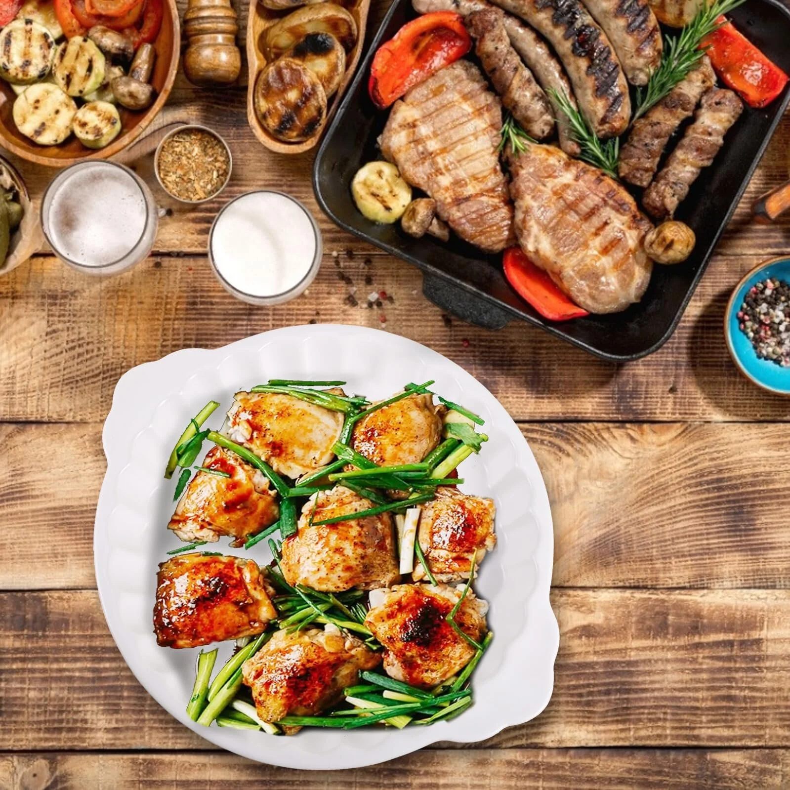 Форма для запекания керамическая круглая с двойными ручками ретро дизайн белая, фото №5