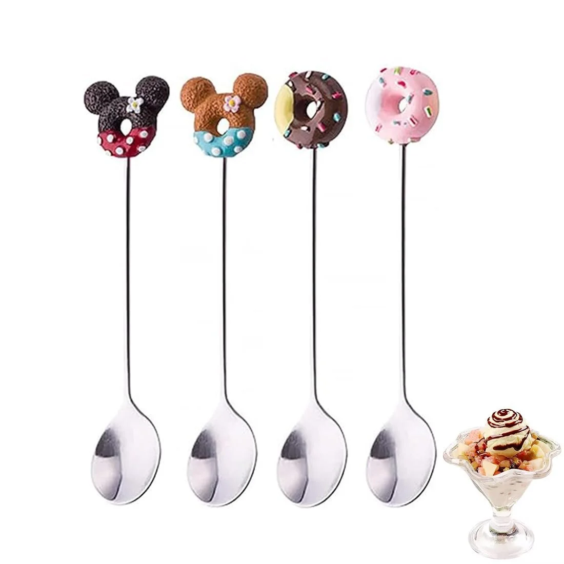 Набір ложок Cute, Кавові з нержавіючої сталі у формі пончиків та мультяшної мишки, бронзові, фото №1