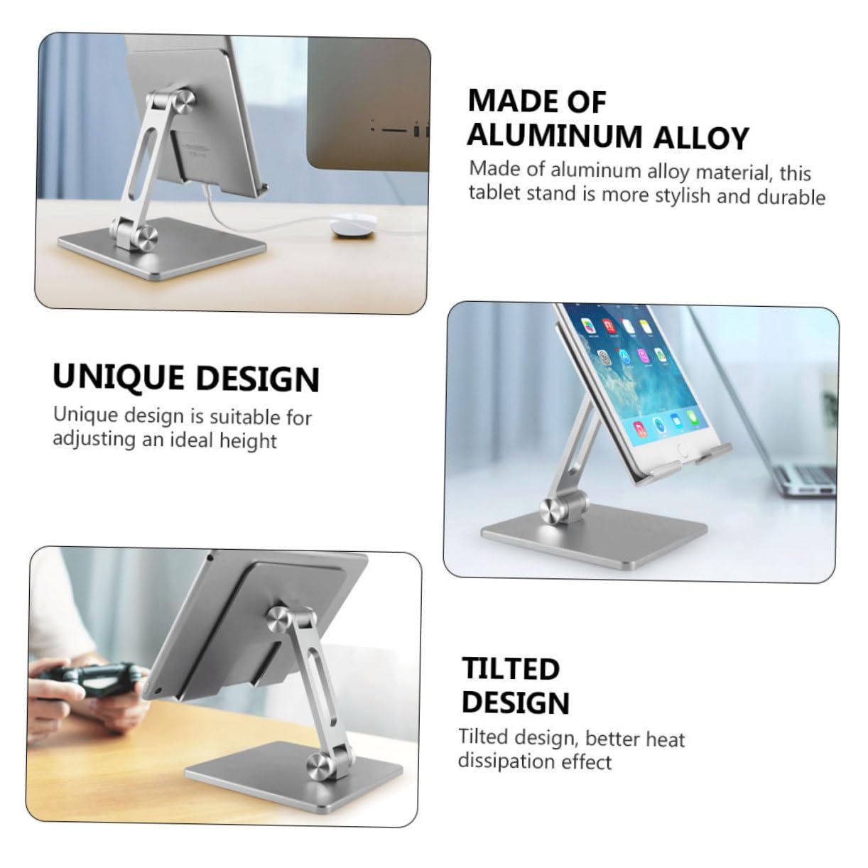 Підставка для планшета алюмінієва регульована портативна Тримач для ноутбука Охолодження Просторова економія, фото №7