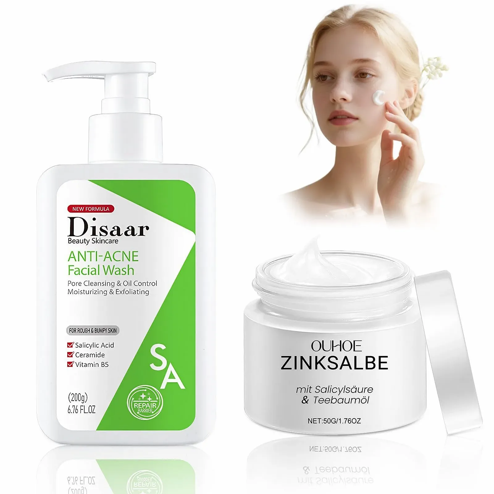 Набір проти прищів з цинковою маззю, з цинковою маззю та пінним очищувальним гелем, фото №1