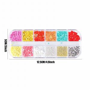 Блестки для ногтей Цветы вишни 1 коробка 12 ячеек Блестки для ногтей со стразами и шариками из стали Золотой Серебряный DIY Дизайн ногтей Аксессуары для женщин и девушек synthetic.ua - Фото 1