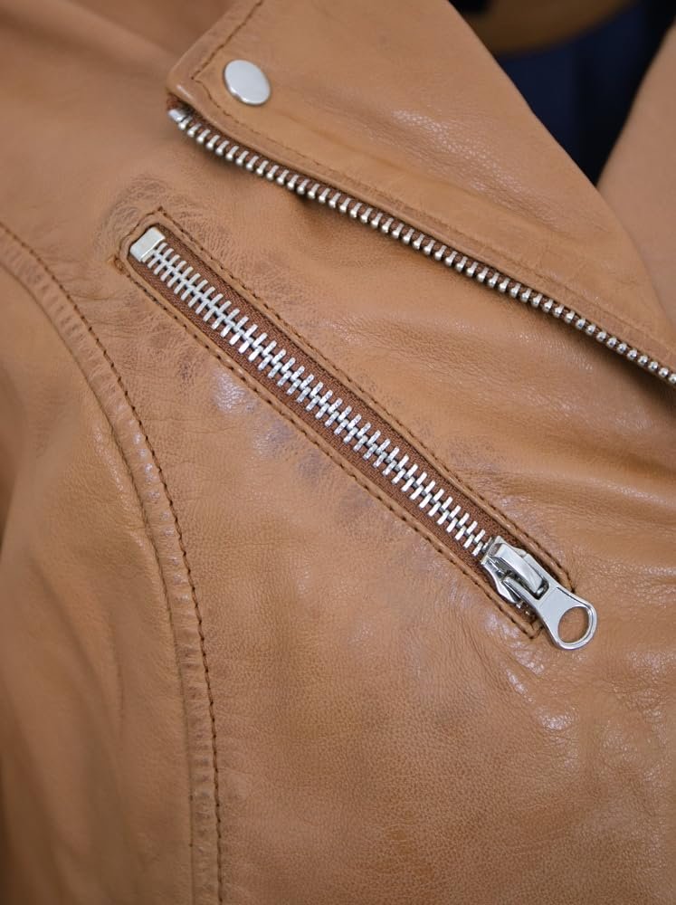 Куртка Biker Otto Kern из натуральной кожи ягненка наппа Cognac, фото №5
