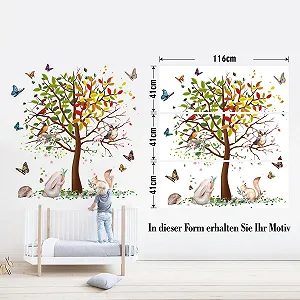 Наклейка на стіну Birds on Tree Four Seasons XXL 116 x 123 см вінілова synthetic.ua - Фото 1
