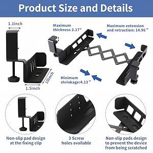 Регулируемый держатель для ноутбука под стол с телескопической рамой, стальной конструкцией, противоскользящий и устойчивый к царапинам, для устройств толщиной до 6,3 см synthetic.ua - Фото 1