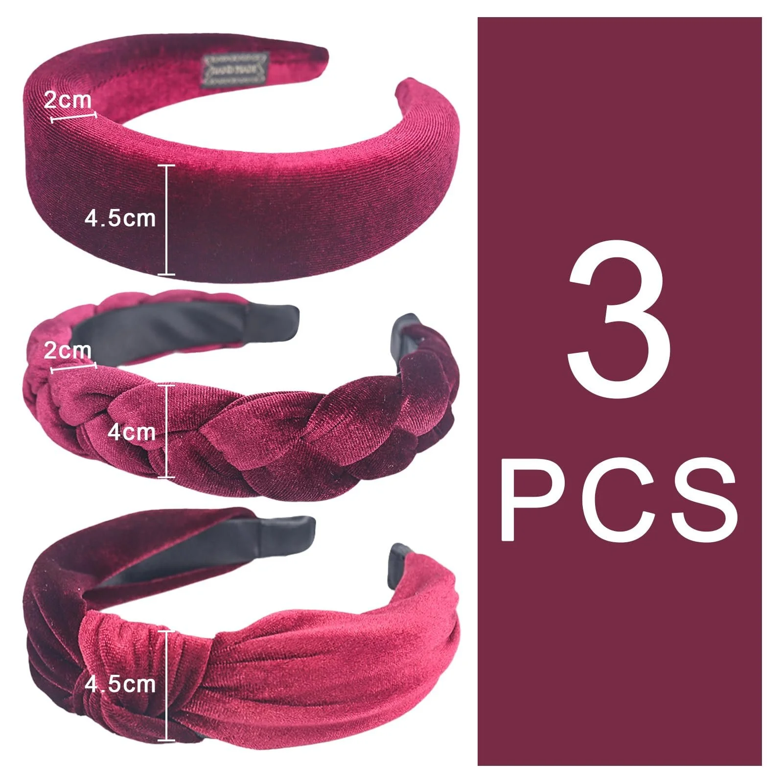 Обруч бархатный elthmpr Braided Красный Набор 3 шт, фото №2