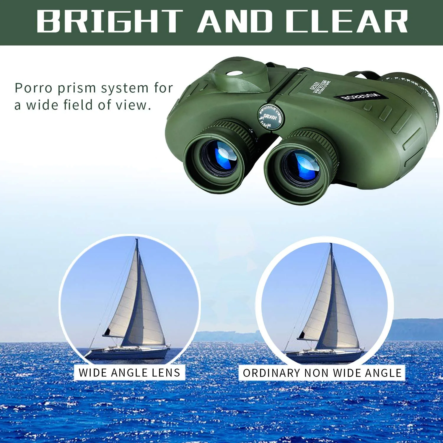 Бінокль Marine 10x50 Морський з нічним баченням, далекоміром та компасом, фото №3