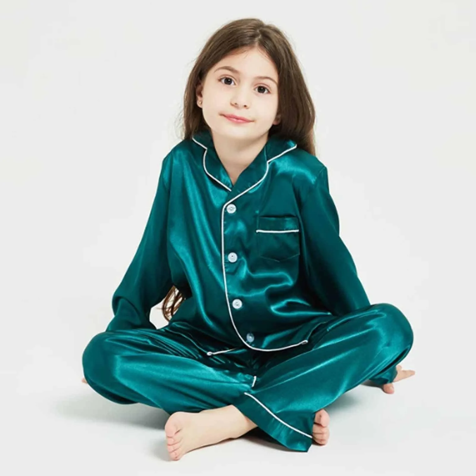 Комплект атласной пижамы для детей, девочек, мальчиков, рубашка на пуговицах, верх, длинные штаны, брюки, костюм для сна, мальчик, размер 86, фото №3 Комплект атласной пижамы для детей, девочек, мальчиков, рубашка на пуговицах, верх, длинные штаны, брюки, костюм для сна, мальчик, размер 86, фото №3