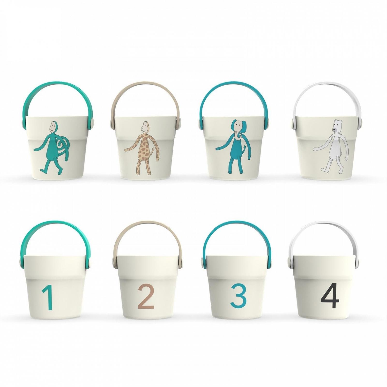 Відерця для ванної Matchstick Monkey Badezeit іграшка для ванної 4 ігрових відерця з мотивами тварин і цифрами, фото №1