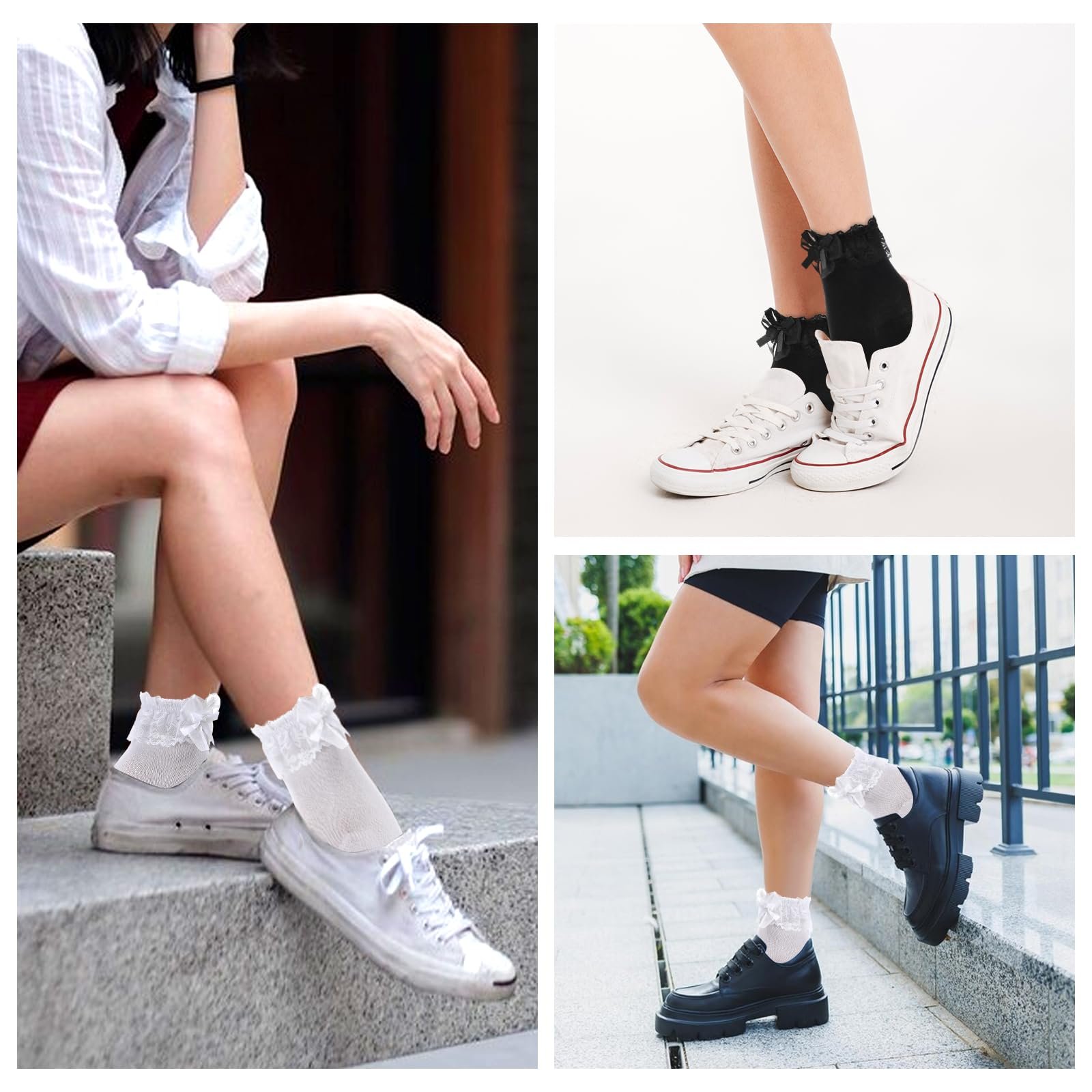 Носки с кружевом и бантами Teaaha, 2 пары, элегантные кружевные носки, дышащий хлопок, милые носки принцессы, белые, фото №6