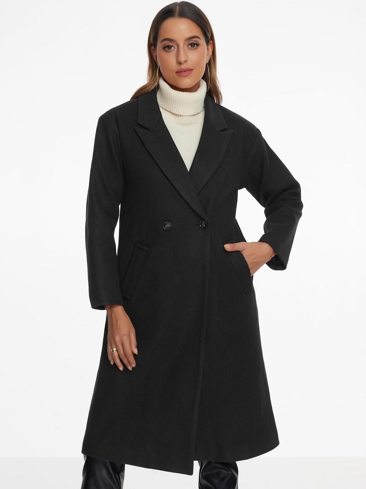 Пальто Allegra K Зимове Двобортне Середньої Довжини з Лацканами, фото №4 Пальто Allegra K Зимове Двобортне Середньої Довжини з Лацканами, фото №4